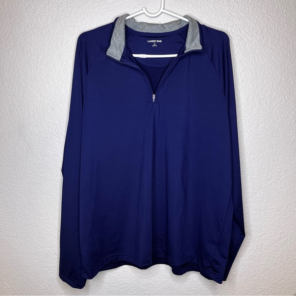 Lands' End Navy Blue Quarter-Zip Pullover Thin Material Size Large 42-44 - Picture 2 of 14